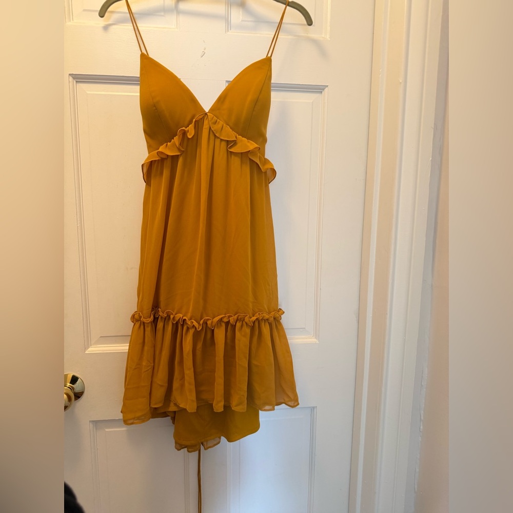 Boho Mustard Yellow Chiffon midi dress with tie back